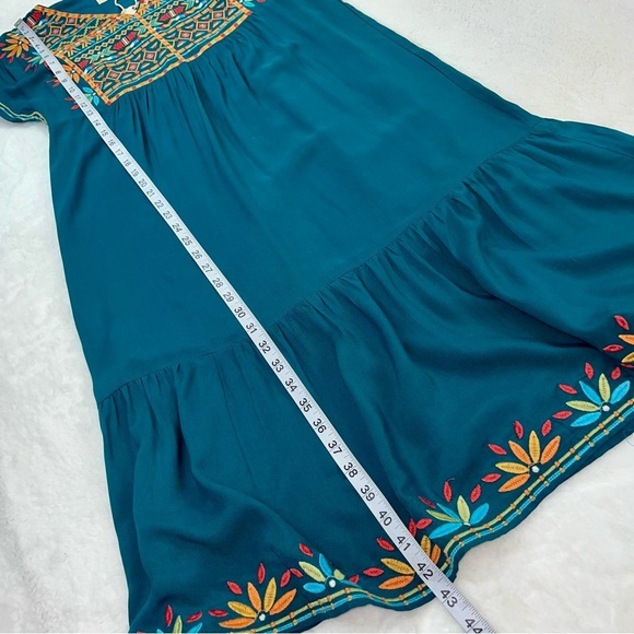 NWT Savannah Jane Embroidered V Neck Dress Teal Midi Lined Boho Womans SM - Picture 10 of 10